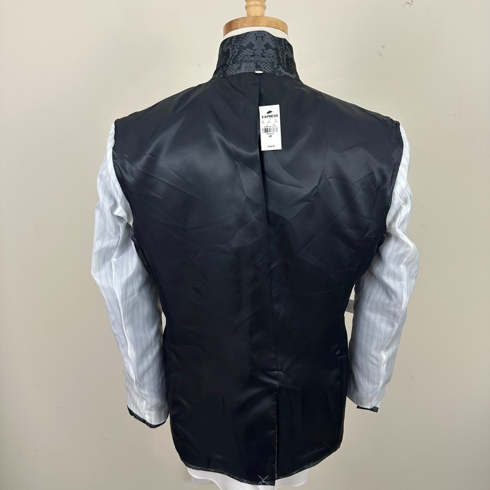 Express Blazer Jacket Black Slim Fit Snake Print Jacquard Peak Lapel Mens 42R - Picture 9 of 12